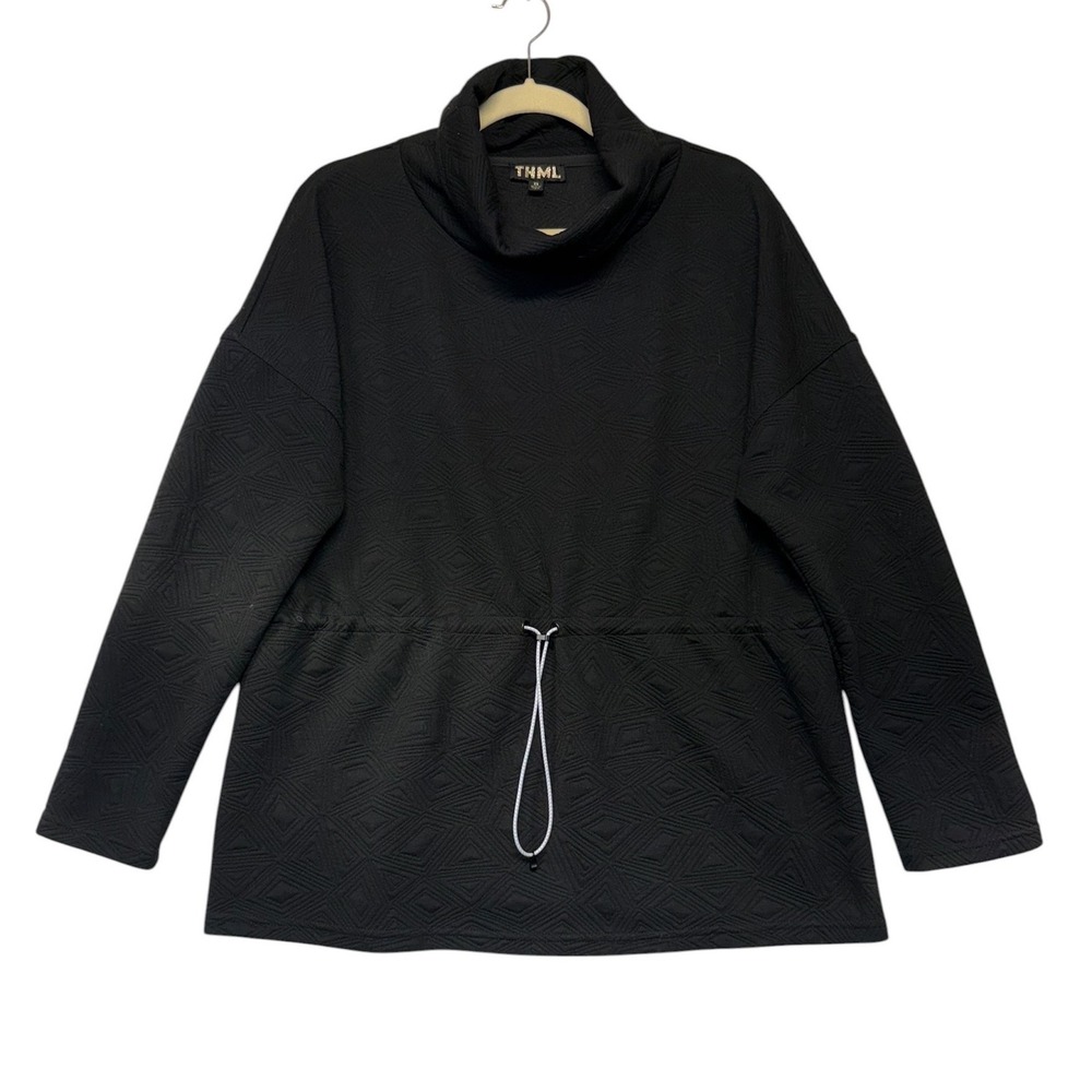 THML Womens Black Geometric Quilted Cowl Neck Drawstring Pullover XS WCT2722-BK